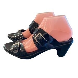 1803 black sz 40 US 10 patent leather buckle strap sandals